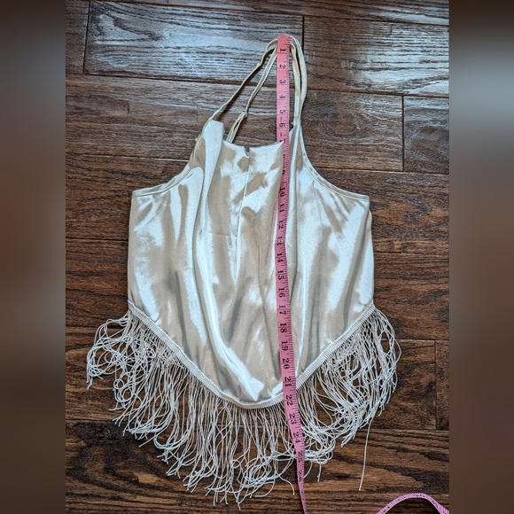 SHEIN Satin Crop Top with Fringe and Draped Neckline - Picture 6 of 7